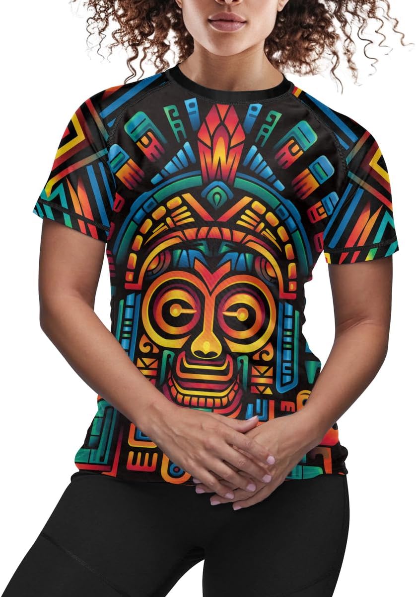 Aztec Women's Short Sleeve Rash Guard Jiu Jitsu BJJ MMA Gi Compression Shirt for Women