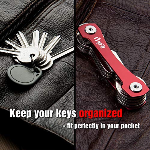 Smart Compact Key Holder & Key Organizer Keychain-Pro with Premium Accessories and Smart Key Ring/loop for Car Keys & Pocket Key Holder, Bottle Opener and Carabiner up to 20 Keys (Red))