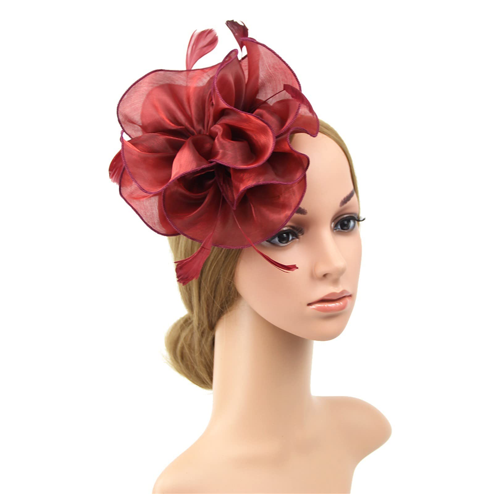 Fascinator Da Donna Con Fiore, Piume E Rete - Accessorio Per Capelli Per Matrimoni, Festa E Chiesa (Bianco, Taglia Unica) - 3
