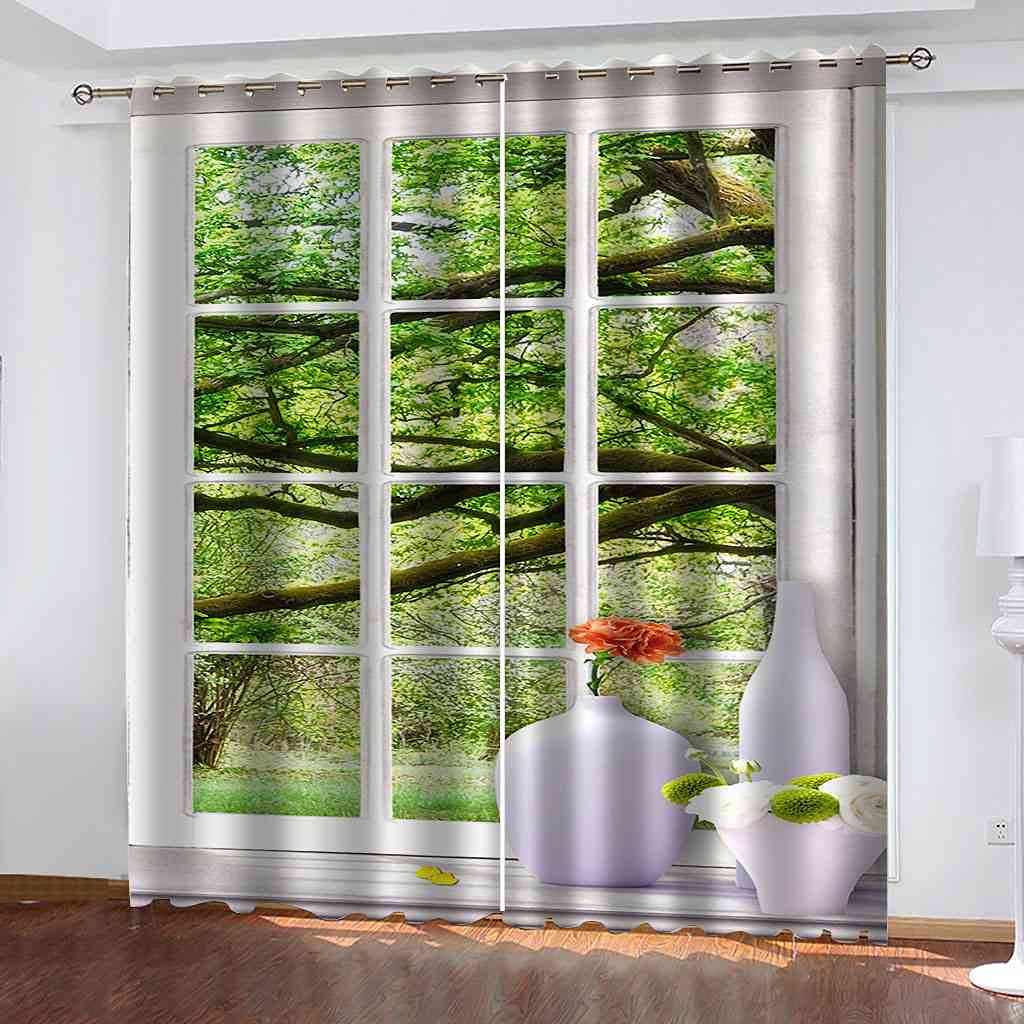 Rideaux occultants 3D bois vert thermiques et phoniques pour chambre d'enfant