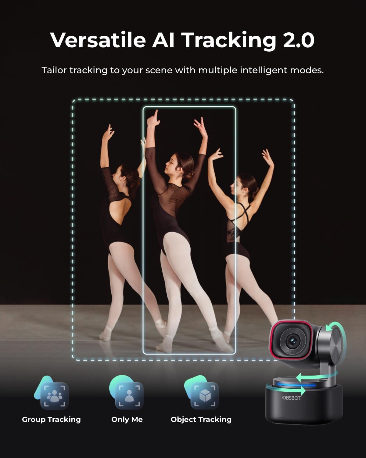 OBSBOT Tiny 3 mit Stativ, PTZ 4K-Webcam mit Spatial Audio, Tri-Mikrofon | 1/1,28"-Sensor, 120 FPS DGG HDR, PC-Kamera mit KI-Tracking, Spracherkennung, PDAF, ideal für Meetings und Streaming, Usw