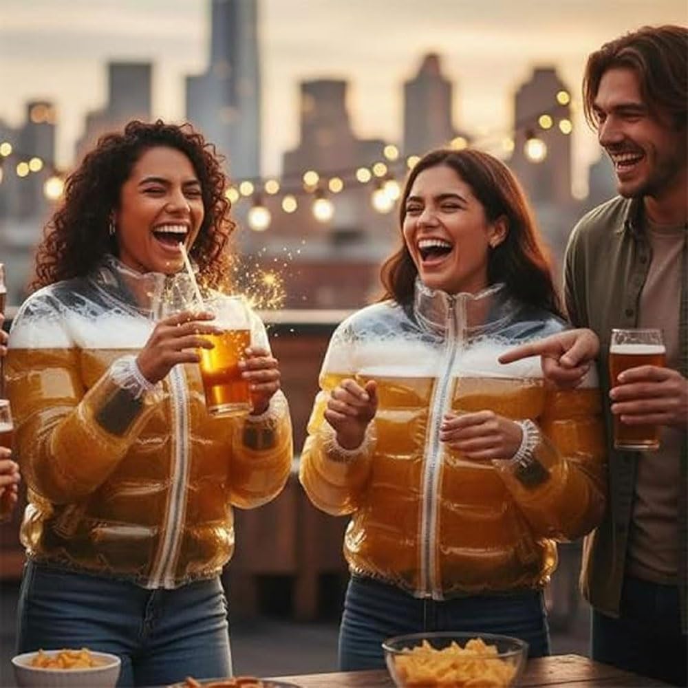 Veste à BièRe 2026 Pour Hommes Et Femmes, Manteau Gonflable Transparent Rempli De BièRe Avec Paille - Doudoune à BièRe Pour Piscines à BièRe, FêTes Et Rassemblements