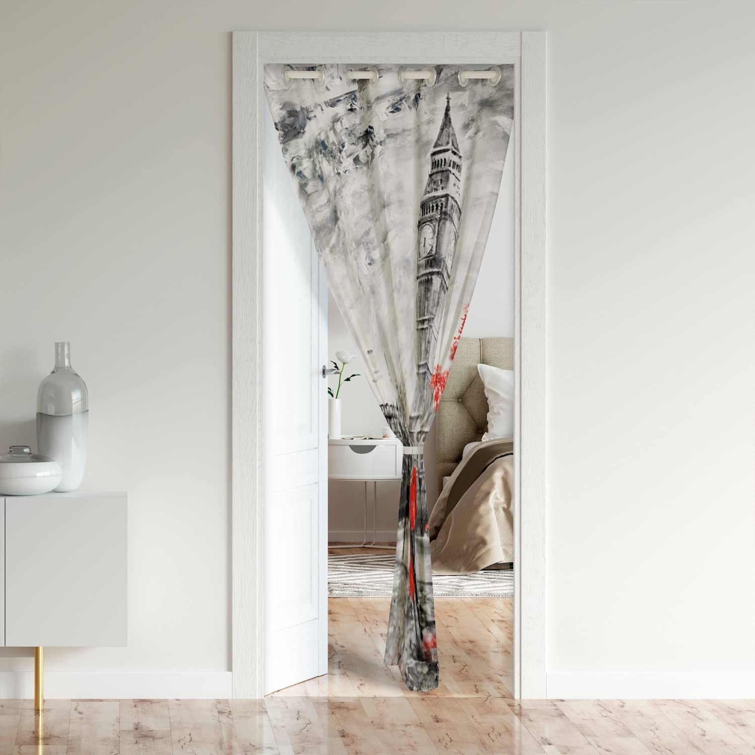 Loussiesd England Big Ben Doorway Curtain Privacy Ronmantic Couple Lover Room Divider Curtain Cover Gray Red Bus Insulated Thermal Curtains Room Divider Curtain Cover Door Curtain 132x203cm 1 Panel - Image 2
