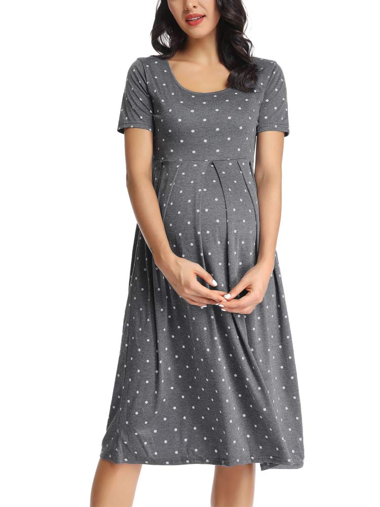 Vestido de maternidad de manga corta para mujer, casual, acampanado, vestido midi para embarazada