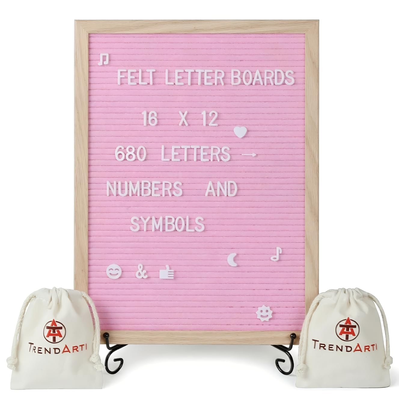 TrendArti Felt Letter Board - 680 Letters, Numbers & Symbols, 16 x 12 Inches, Interchangeable Message Board for Notes and Announcements, Wooden Frame, 2 Storage Bags, Brown Frame โ image 1