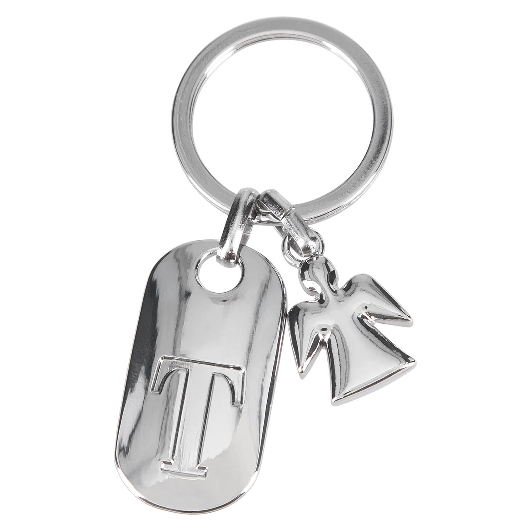 Depesche 11800-023 Silver Key Ring with Letter T and Guardian Angel Zinc Alloy with Coloured Velvet Pouch, Silver, One Size, silver, One Size