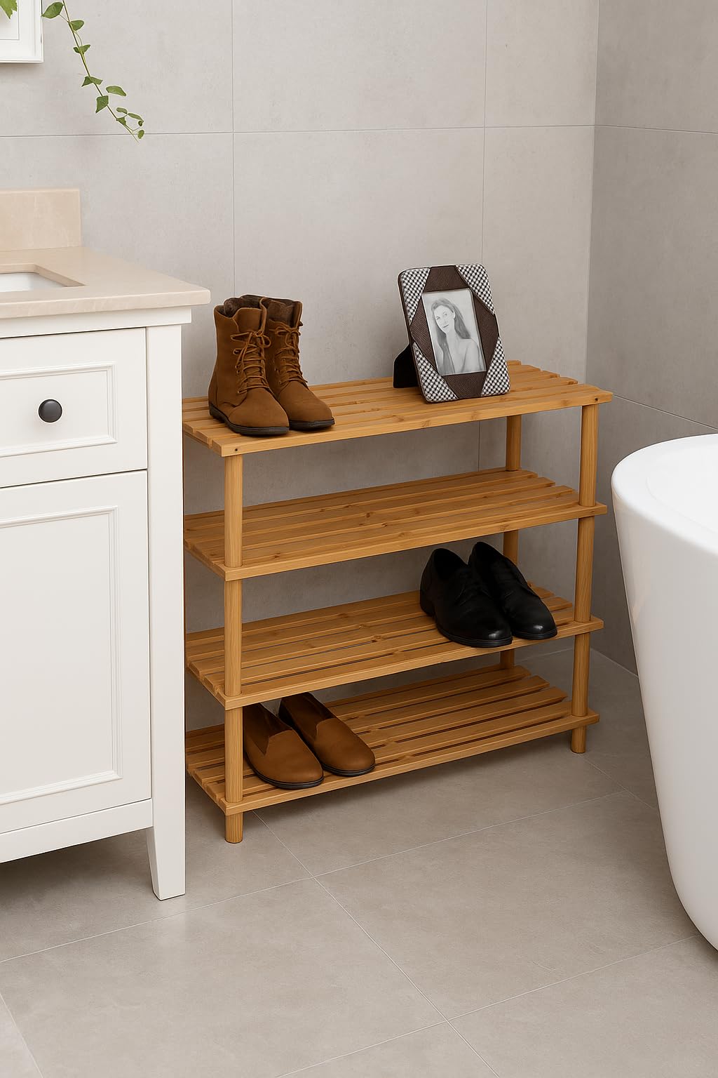 Scarpiera a 3 livelli in legno naturale di bambù 63x26x48h cm