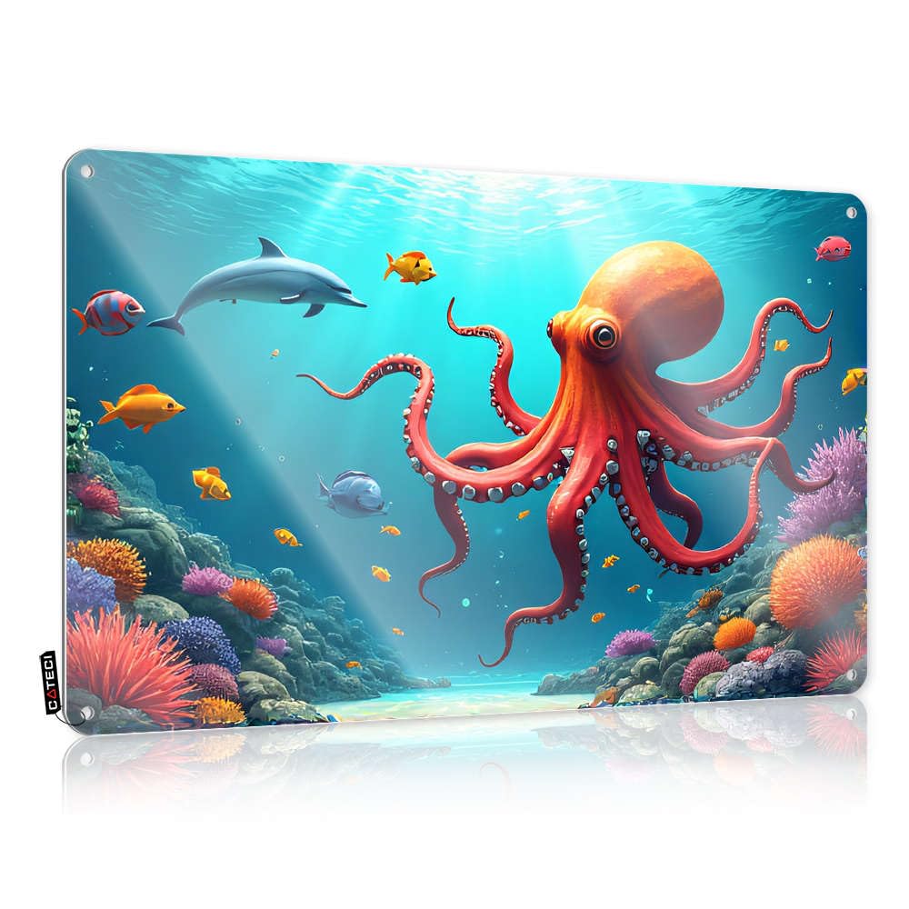 Fzfn Men's Colour New Haves Funny Wall Signs | Underwater Scene With Octopus And Colorful Fish Colorful For Campers Living Room(20X30cm)