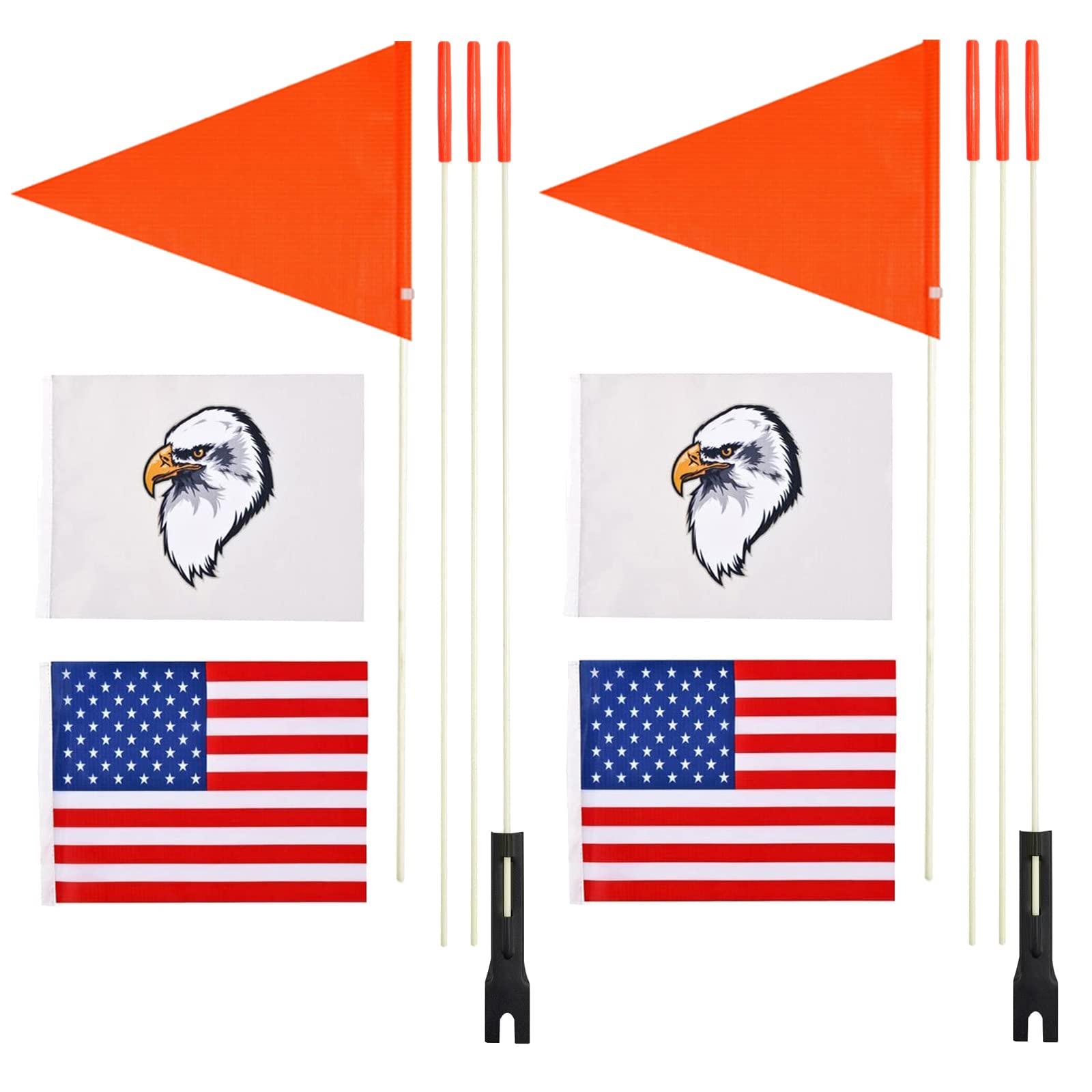 2 Pcs Upgraded Bike Flags with Visibility Orange safety flags with 6 foot Heavy Duty Fiberglass Flag Pole, and American Flag