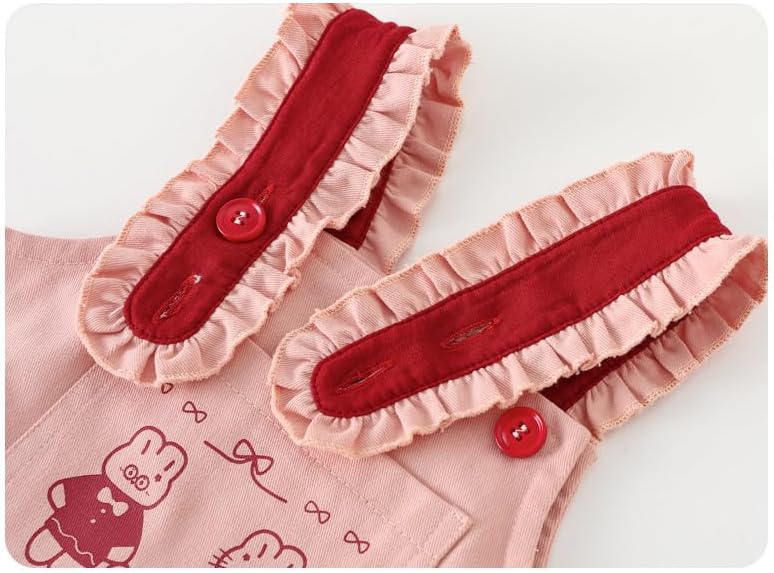 Irsutey Baby Girls Bunny Print Overalls 2-Piece Set, Ruffle Trim Long Sleeve Top & Cute Jumpsuit, Infant Casual Clothing