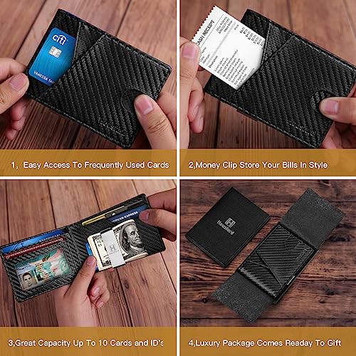 Mens Slim Wallet with Money Clip Bifold RFID Blocking Front Pocket Wallets Credit Card Holder (Casket Black)4