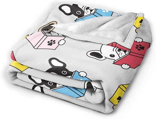 Miniatura 1 de Manta de franela suave con libro de lectura de bulldog francés para niños y niñas, 40 x 30 pulgadas, mullidas y acogedoras, tamaño individual para
