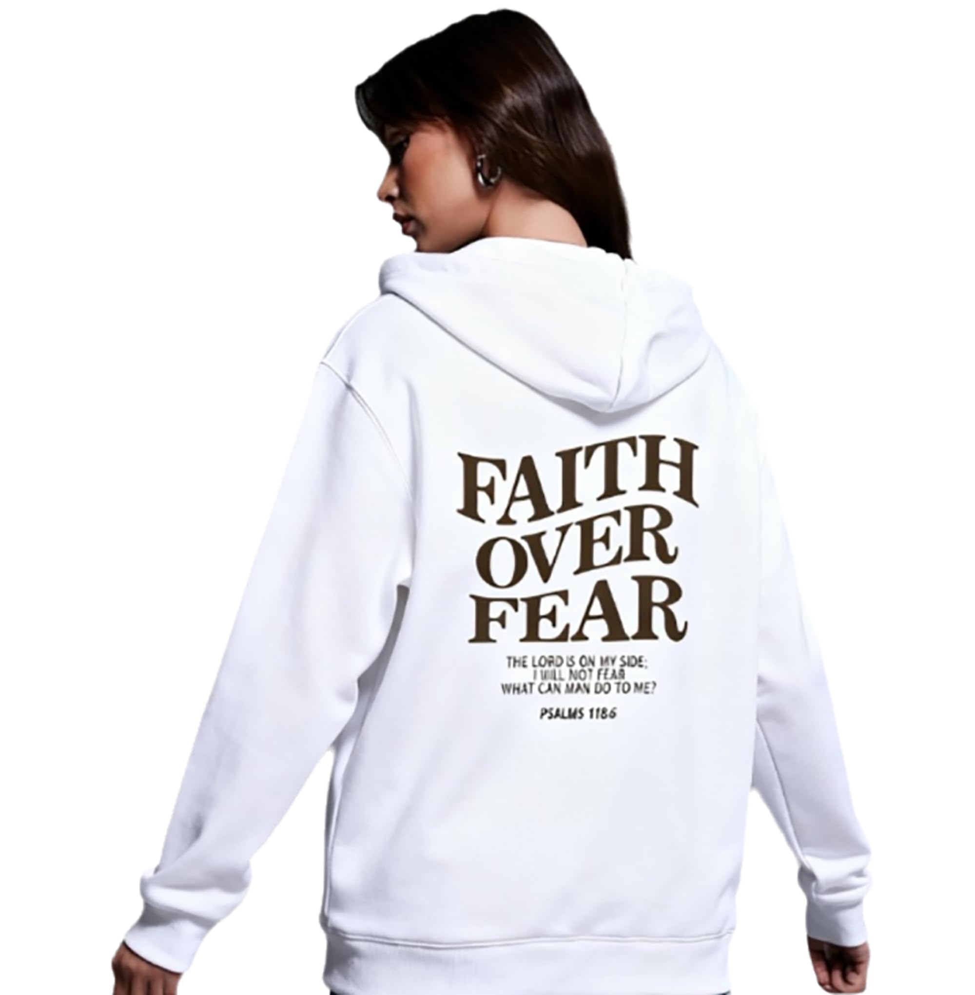 moytarcp Faith over Fear Hoodie Women Christian Sweatshirt EssentialsHoodie Give You the Faithand Strength (White,M)