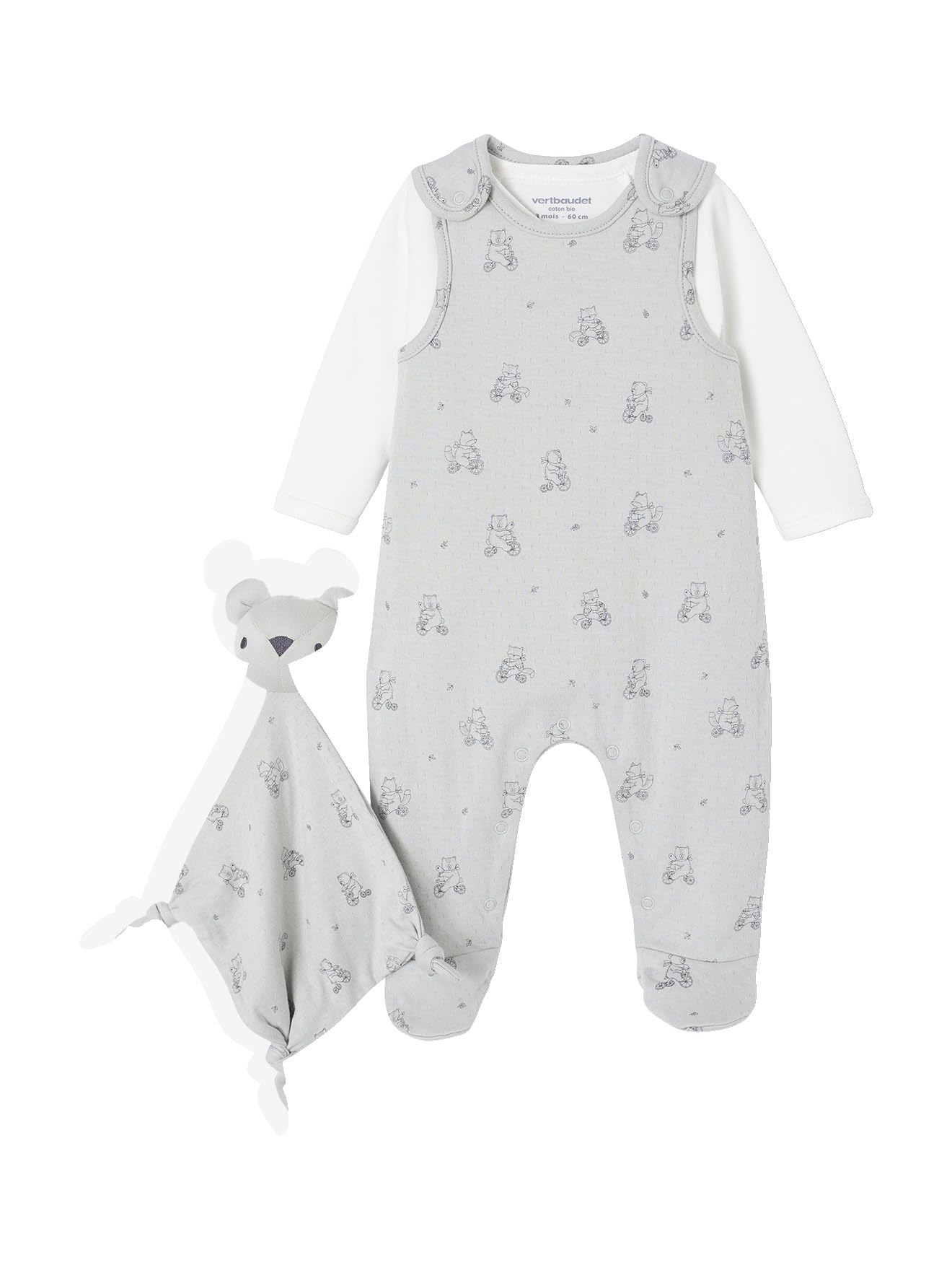 Vertbaudet Bio-Kollektion: Baby-Set zur Geburt aus Overall, Body & Schmusetuch