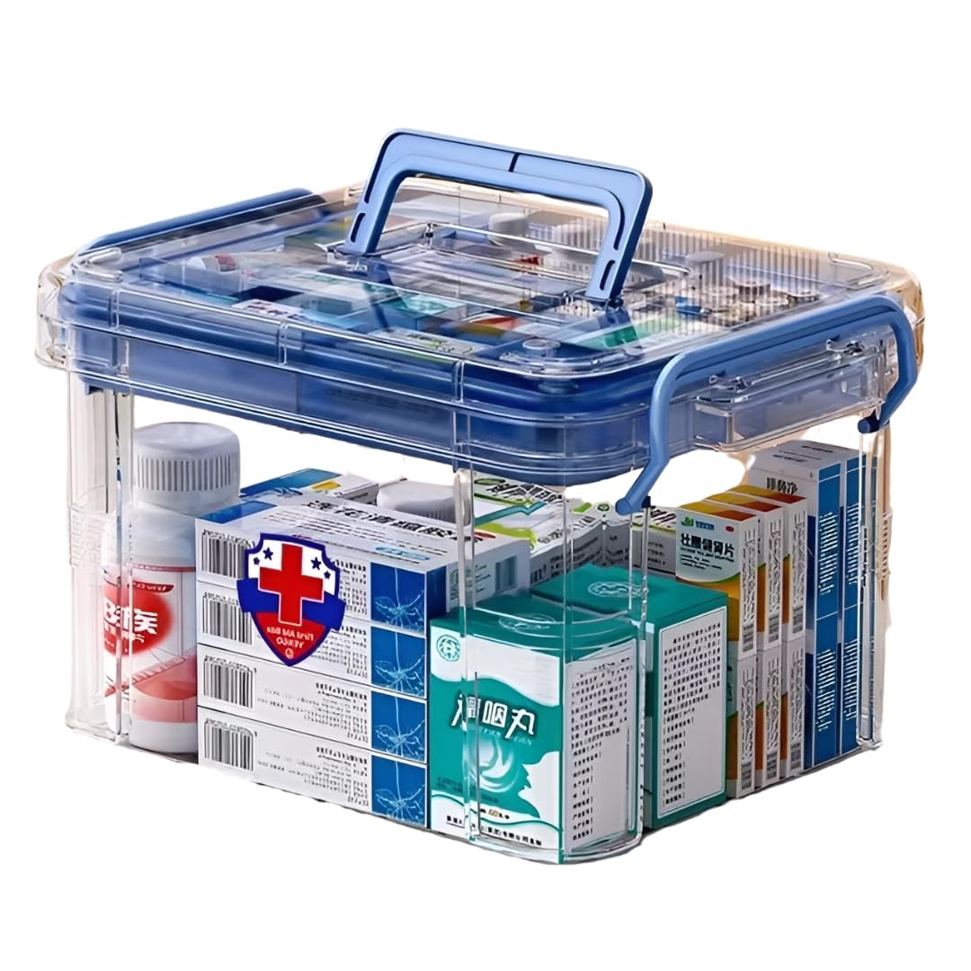 KREPS Clear Plastic Medicine Storage Box Organizer, Family Emergency Kit with Removable Pill Case Portable Lockable Container for Medicine, Art Craft and Cosmetic Household Organizer (Large, Blue) (B0D6WDY4HY) Amazon Price History, Amazon Price Tracker