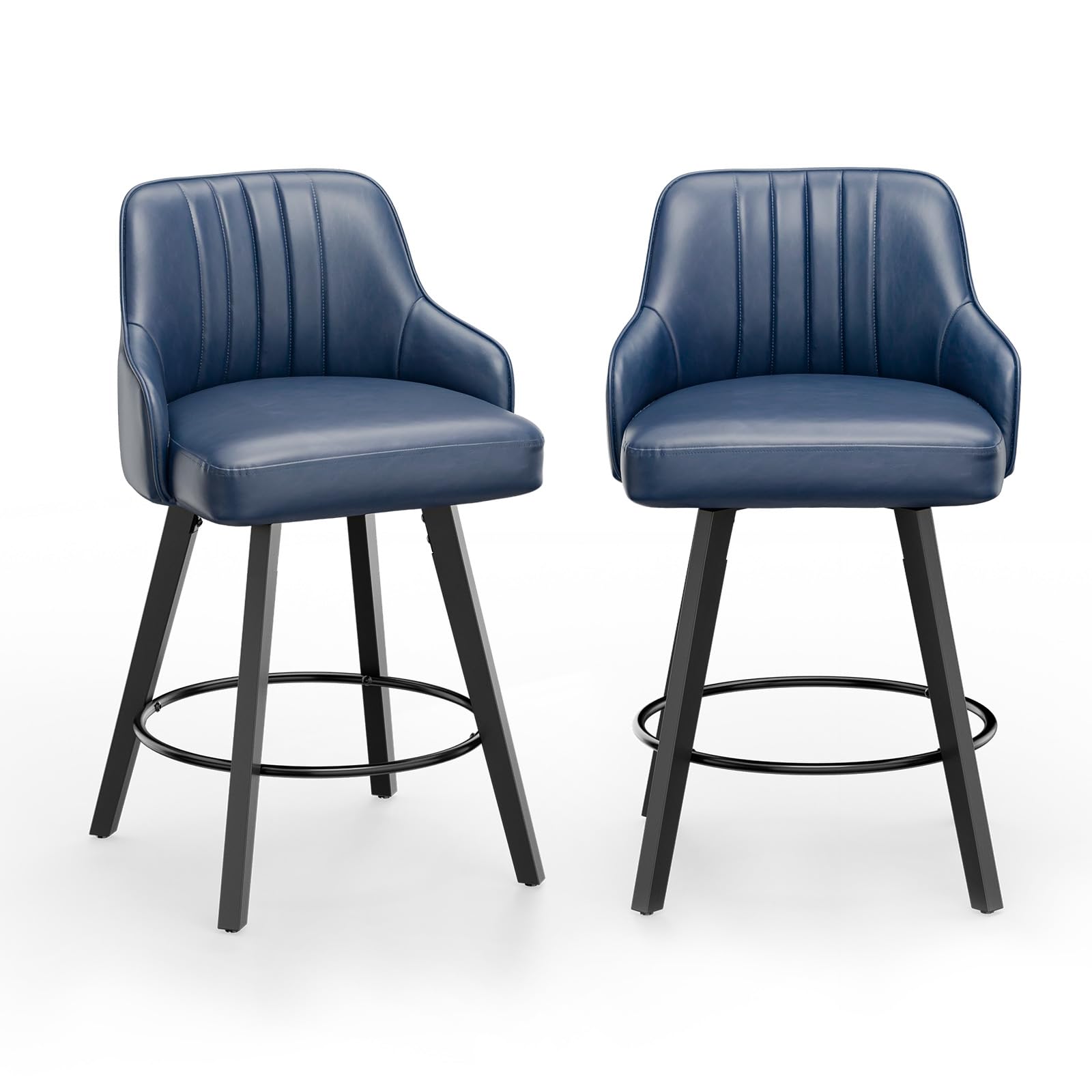 VINGLI 26" H Swivel Barstools Set of 2, PU Leather Upholstered Counter Stool with Back, Kitchen High Chairs Counter Height Bar stools with Cushion,