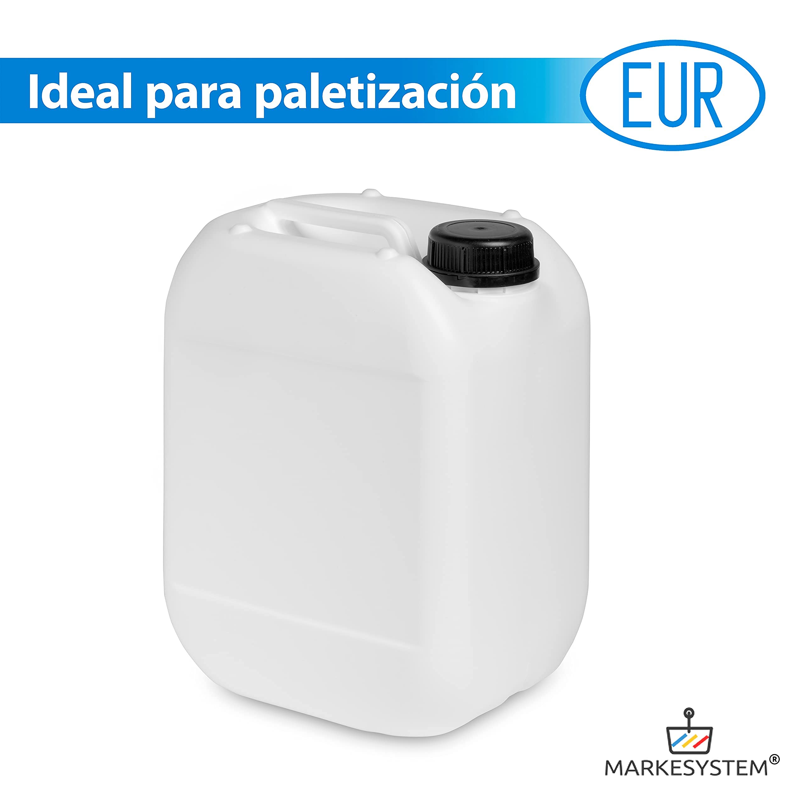 Bidon plastique HPDE (10 litres) Pack de 2 unités + Kit étiqueté - Filetage large - Homologué ADR - Empilable. Convient pour un usage alimentaire. Réservoir liquide et chimique.