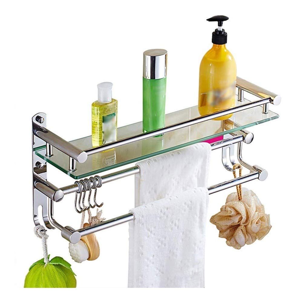Glass Bathroom Wall Shelf Rust Proof Movable Hook and Save Space Floating Shelves Bathroom Organizer Shower Caddy 61cm