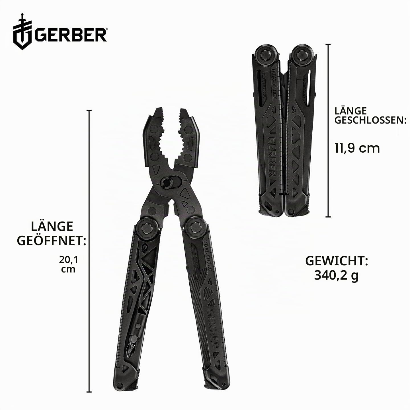 Gerber Multi-Tool mit 12 Funktionen, Dual Force, Inklusive Holster