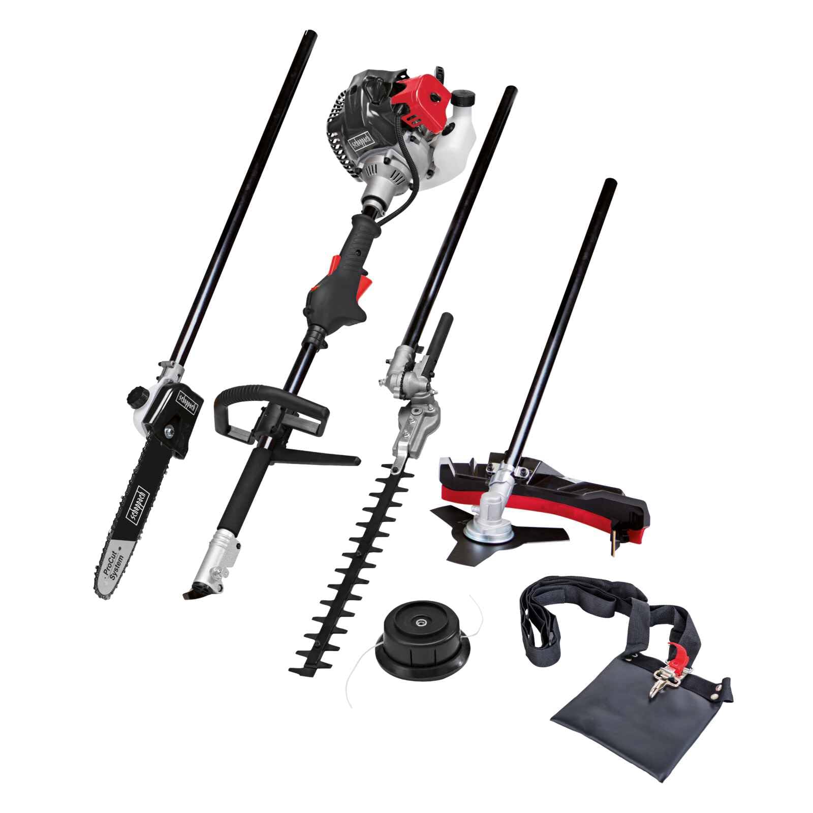 Scheppach Débroussailleuse Thermique MFH5200-4P | Rotofil | Moteur 2T de 51,7cm3 | 4en1 Débroussailleuse, Coupe-Bordure, Taille-Haie, Elagueuse | Tap'n'go | avec Attache Rapide et Sangle