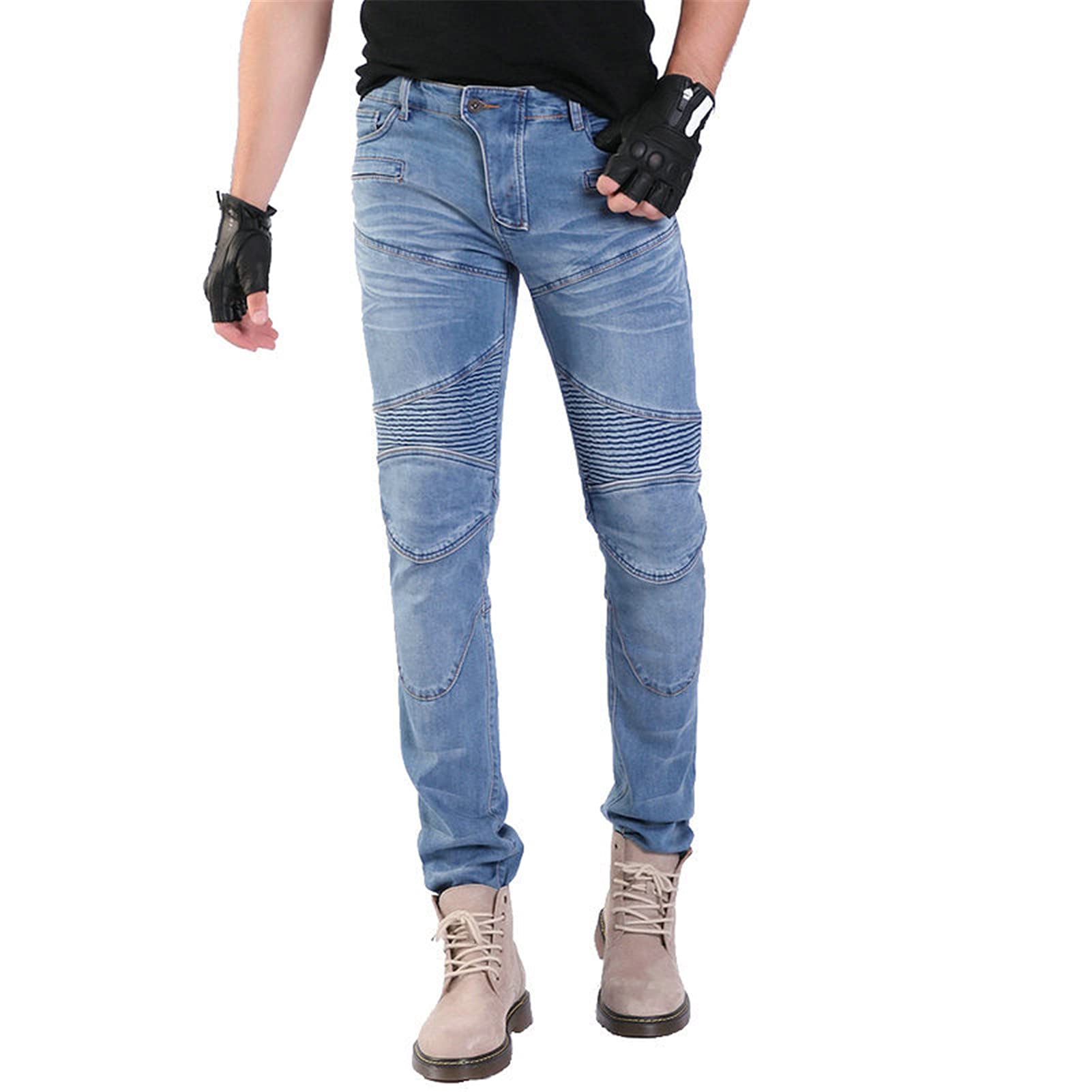 BEDSETS Uomo Moto Biker Jeans Pantaloni da Moto Impermeabili Rinforzato Protezione Jeans in denim per motociclismo con armatura e 4 ginocchiere (Blu,M)