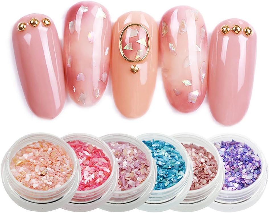Mumustar 12 Colors Nail Art Flakes Glitter Ice Mylar Neon Shell Foil Slice Sequins Manicure Nail Art Decorations