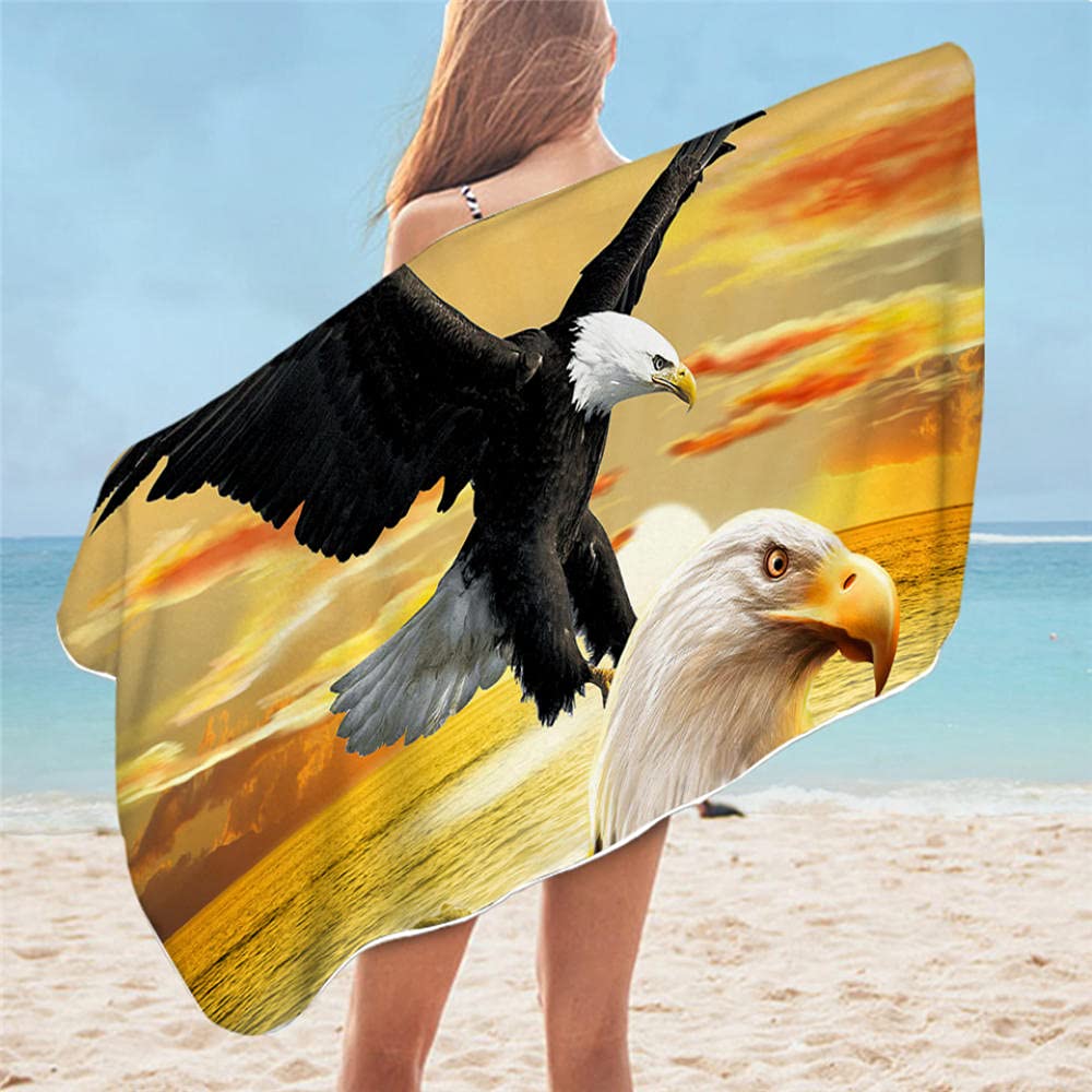 Lsjuee Large Travel Towel, Eagle Bath Towel 3D Printed Microfiber Beach Towel Compatible with Adults Rectangle American Flag Towel