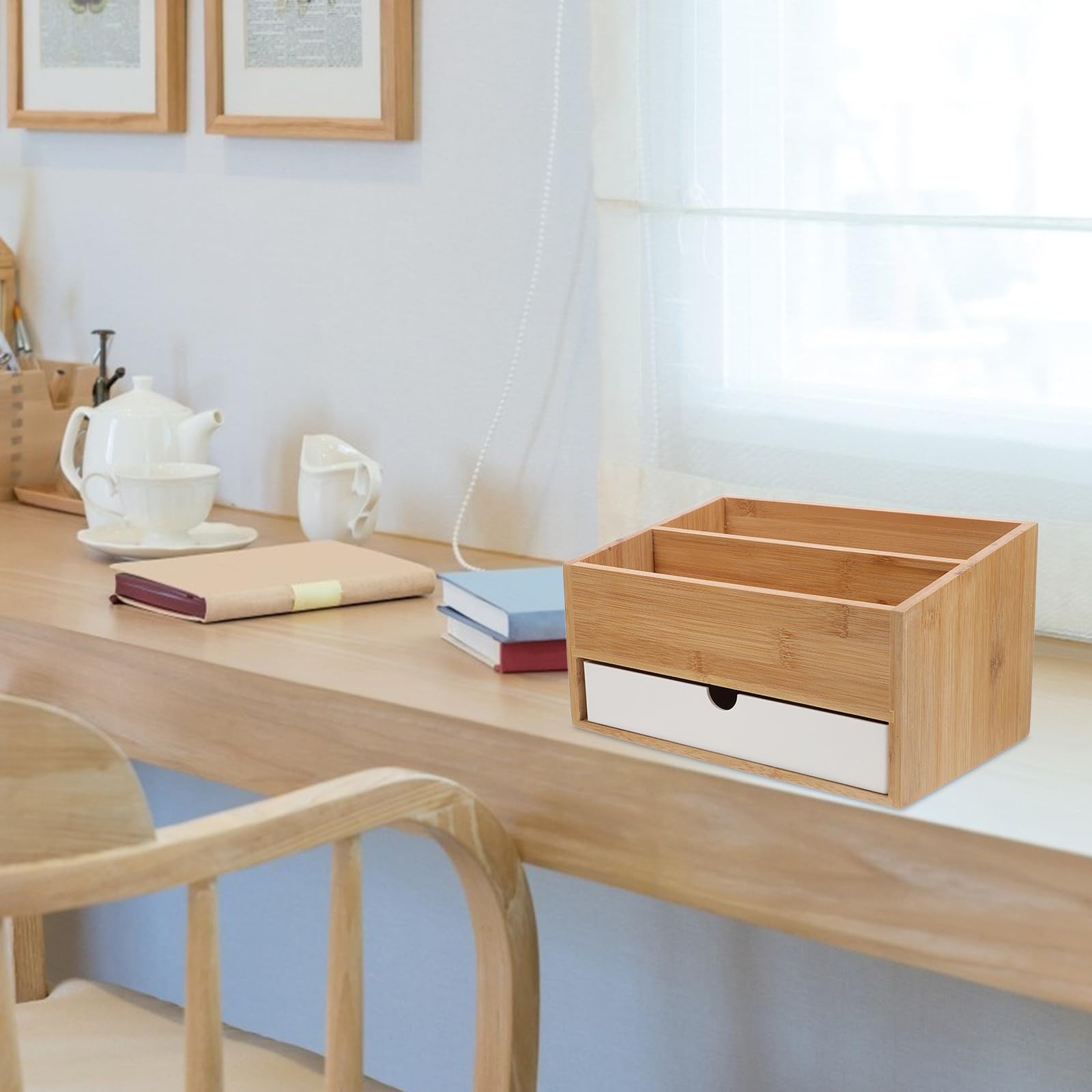 ERINGOGO Schreibtisch Organizer aus Bambus mit Schublade, Aufbewahrungsbox