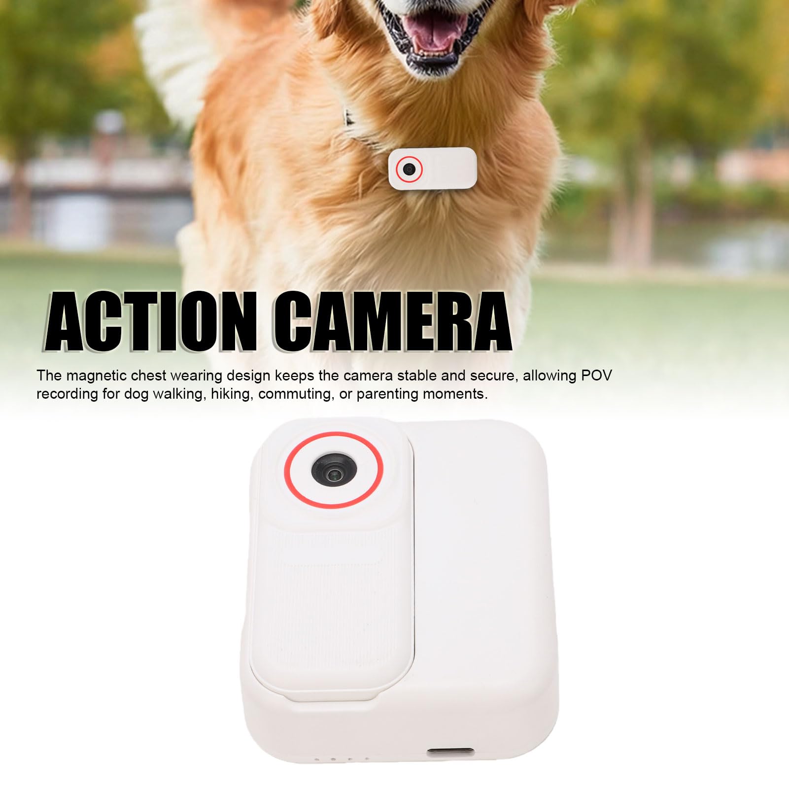 Action Camera 1080P con Custodia di Ricarica, Piccola Videocamera Vlog con Schermo da 1,47 Pollici, Registratore Magnetico Indossabile per Animali Domestici per Lavori di Viaggio (WHITE)
