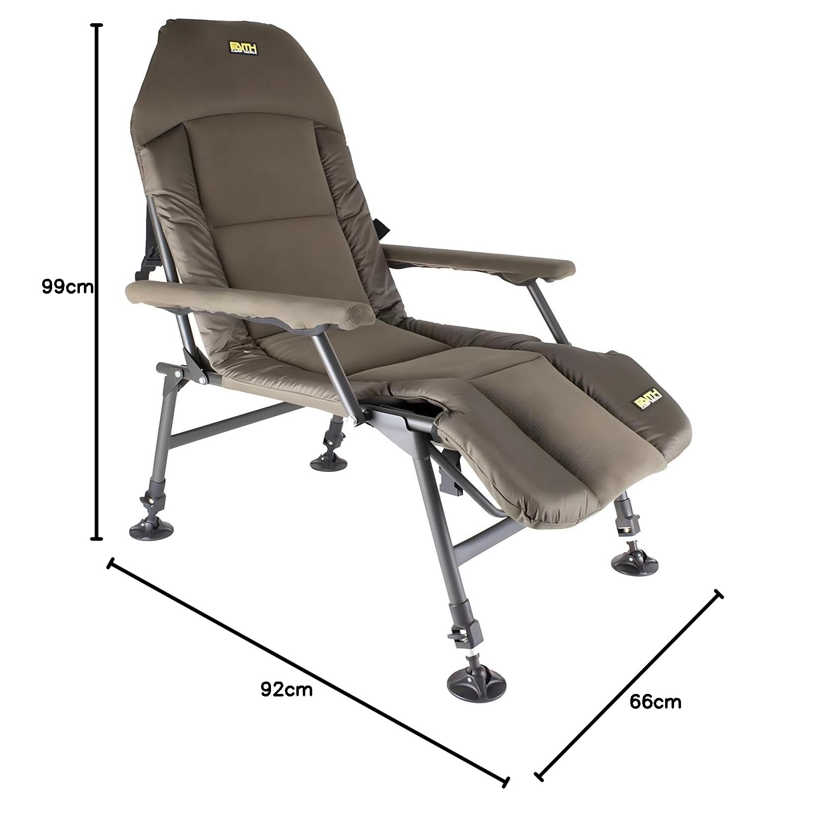 Faith Lounge Chair XL - Sedia da pesca con rivestimento in pile - Massimo comfort durante - Braccioli - Struttura in metallo - Gambe regolabili - Design compatto - Portata massima 110kg - 92x66x99cm