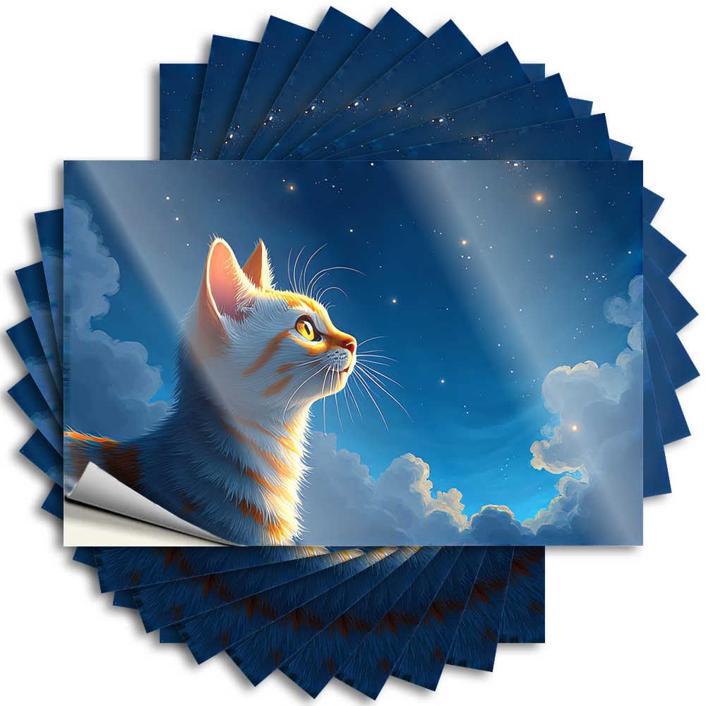 Fzfn Colour Bumper Cottage Custom Stickers, Case Waterproof Cat Gazing At The Starry Sky For Hydro Flask | Half Vinyl Decals For Sand Holiday Gift(12X18cm)