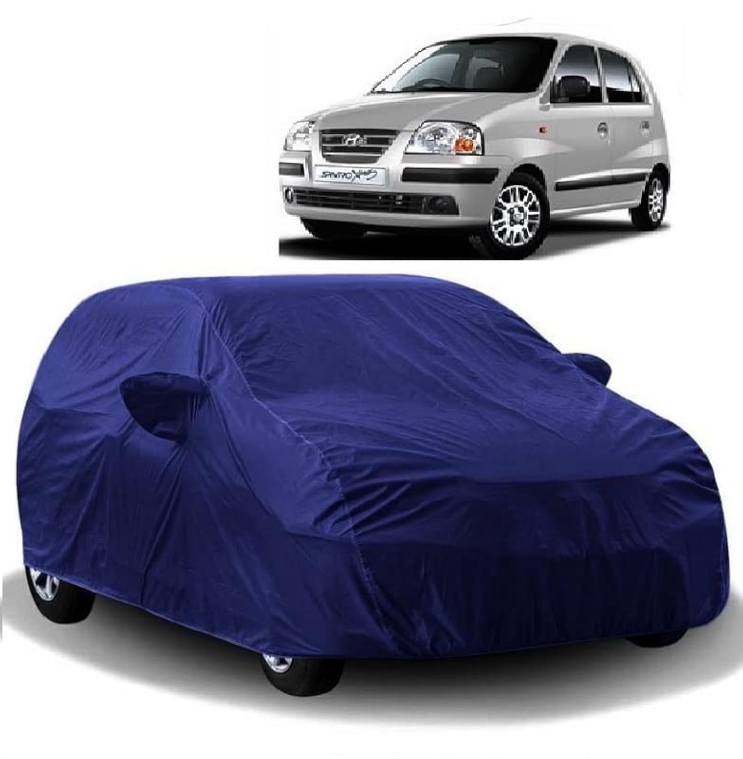 Carigiri Blue Car Body Cover for Hyundai Santro Xing(Triple Stitched,Mirror Pockets,UV Resistant,Dustproof)(Models-2004, 2005, 2006, 2007, 2008, 2009, 2010, 2011, 2012, 2013, 2014, 2015, 2016)