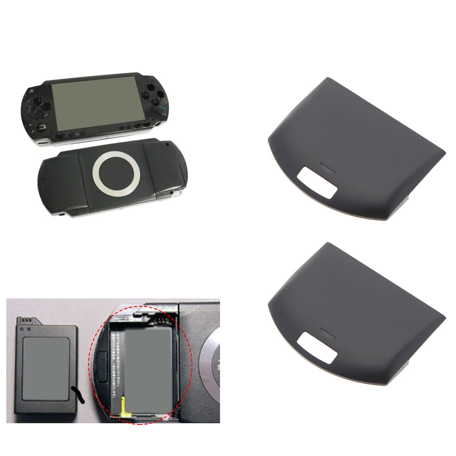 4 Piezas Reemplazo de La Tapa de La Batería Carcasa de La Puerta Trasera de La Batería Protector de La Batería Tapa de La Puerta Compatible con Sony PSP Serie 1000 La Consola Negro