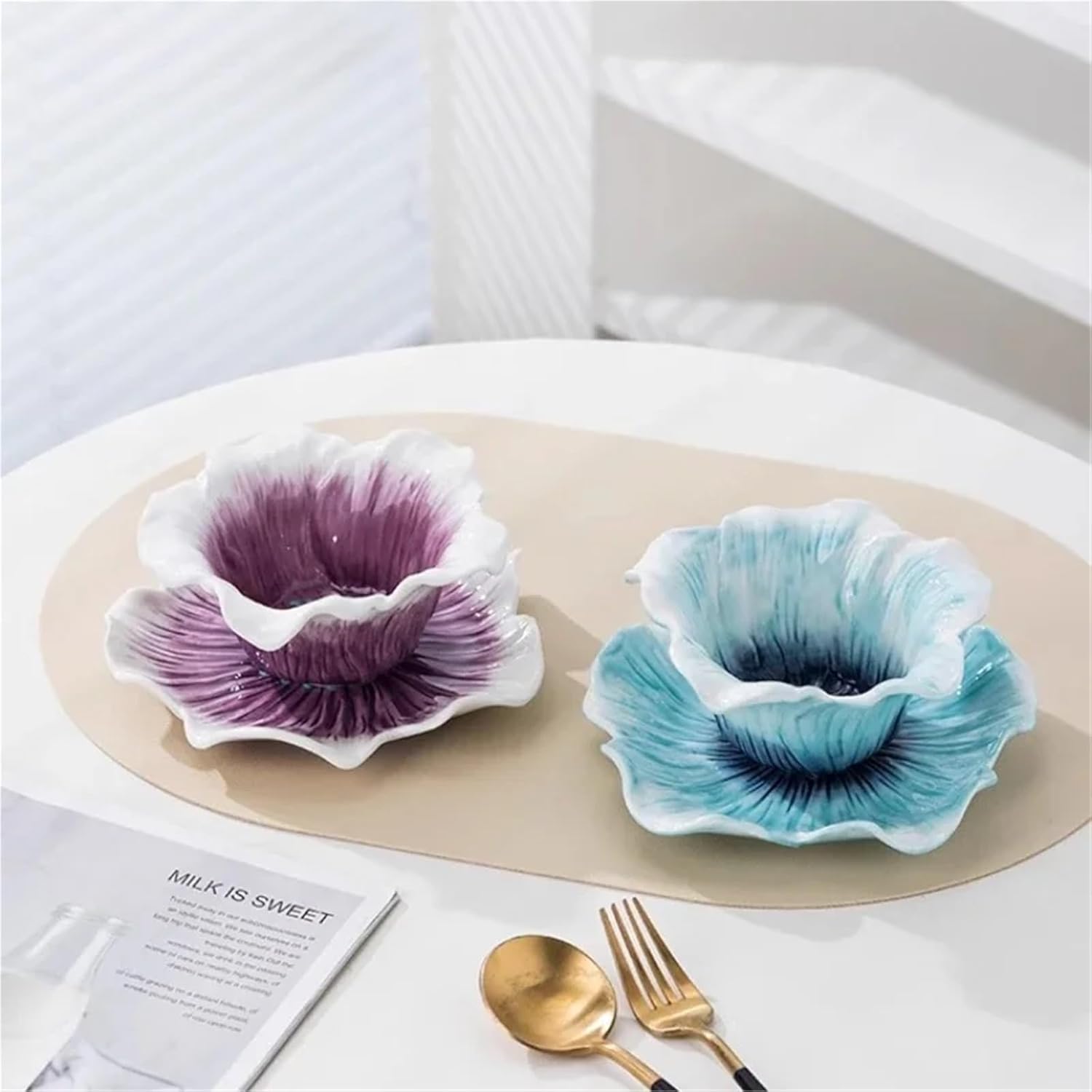 Tea Cup and Saucer Set Flower Shape Mug Set Ceramic Cup Couple Afternoon Tea Coffee Cup Saucer Set Home Office Tea Cup(Green)