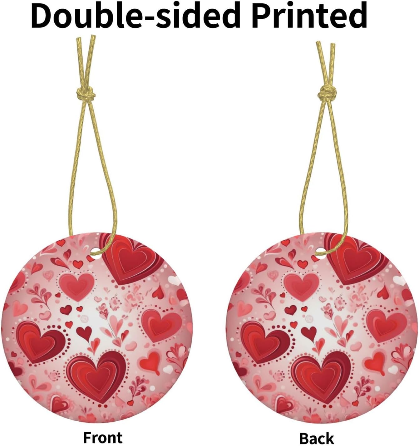 Christmas Ornaments Ceramic Round Christmas Hanging Ornament Double-Sided Valentine Pattern Print Christmas Tree Pendants for Fireplace Party Holiday Wedding Xmas Decoration Gift