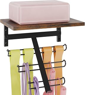 TJ.MOREE Resistance Rack Band Storage Hanger with Shelf Gym Equipment Organizer, Storage Rack for Home Gym, Brown