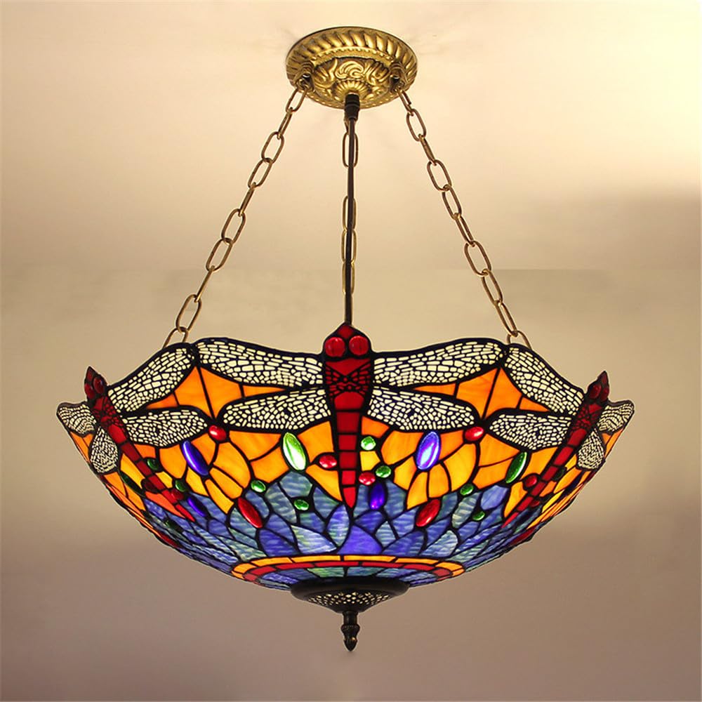 SXWNBIFH Contemporary Color Glass Pendant Lamp American Retro Creativity Living Room Restaurant Bedroom Hotel Villa Corridor Cafe Bar LED Chandelier (P D50CM)