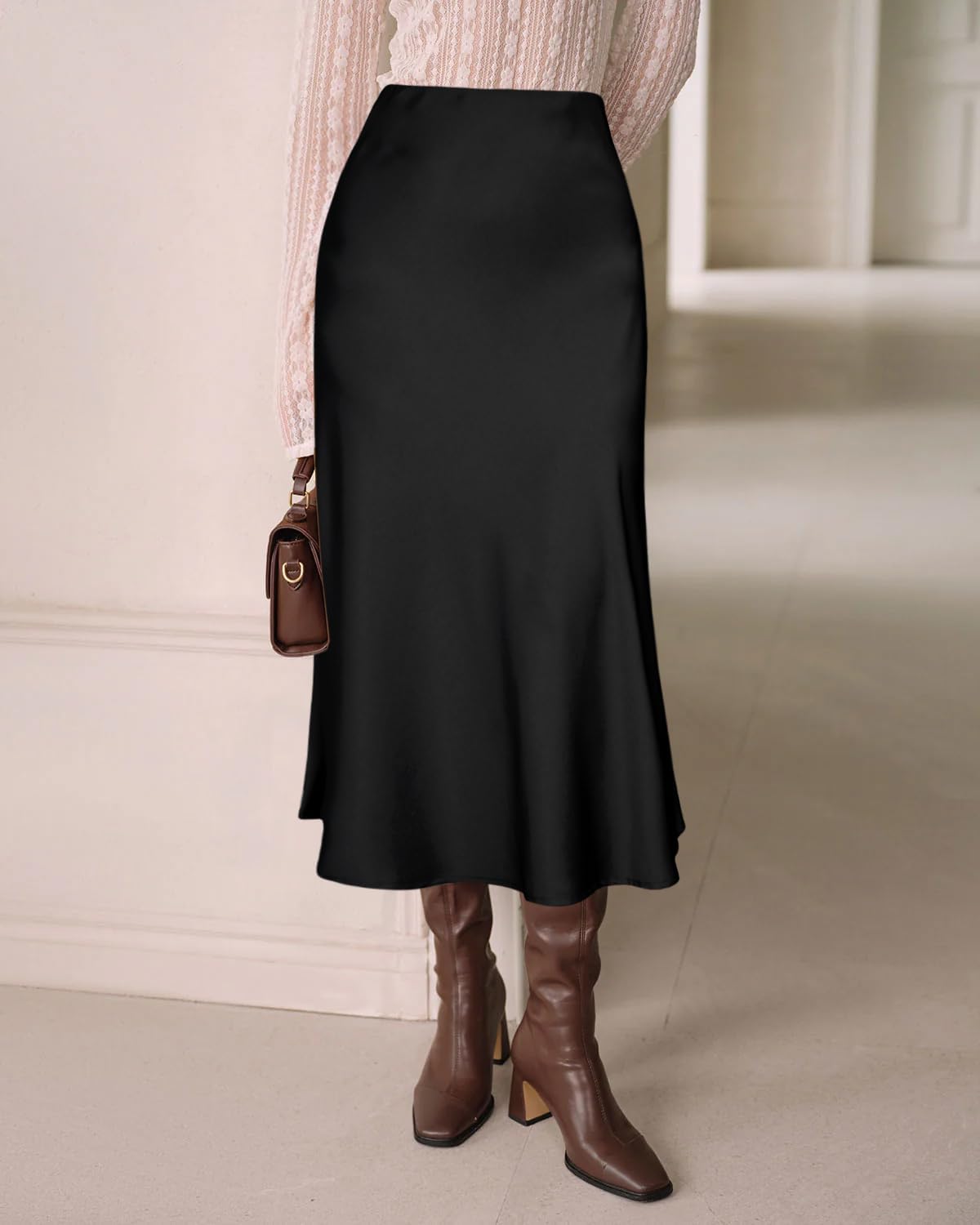 Yewanka Women's Silk Satin Midi Skirt Elastic High Waisted A-Line Cheetah Print Leopard Long Skirts for Women Trendy - Image 2