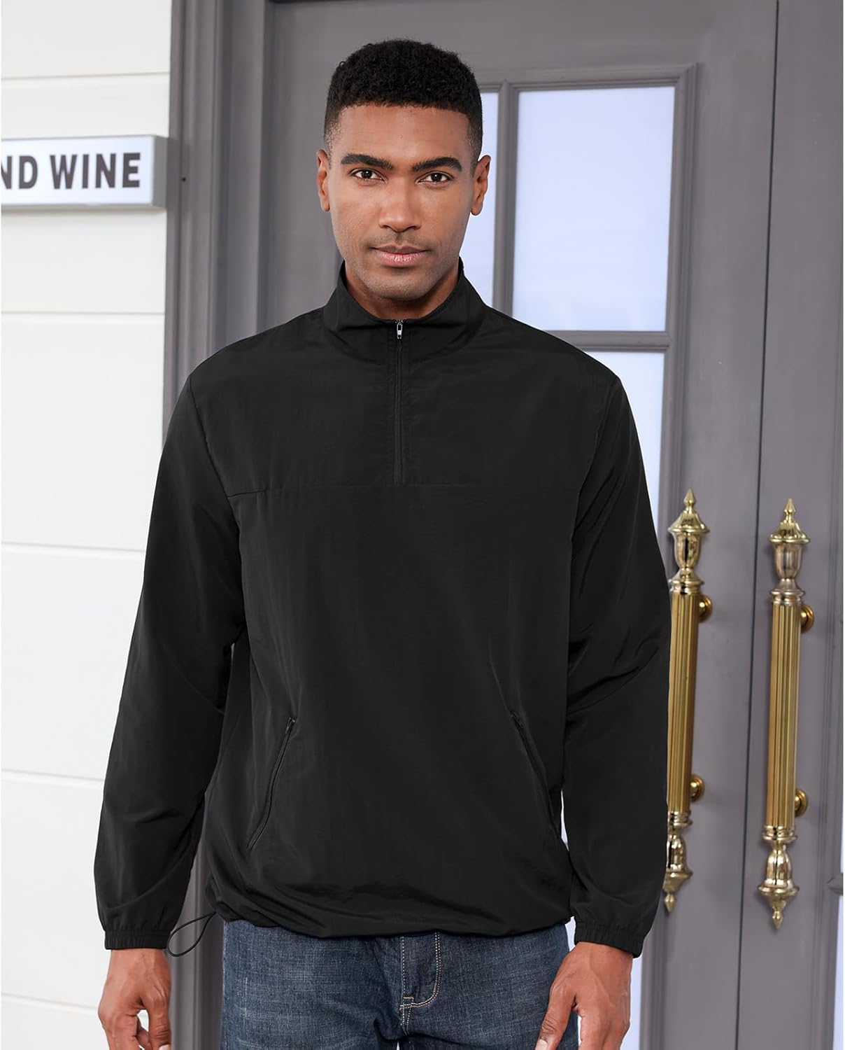 Aulemen Men's Casual Quarter Zip Pullover Golf Windbreakers Athletic Lightweight Jacket Hiking Running Sweatshirt with Pocket - Image 2