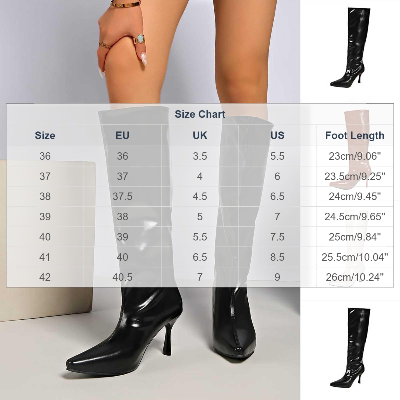 Kniehohe Stiefel Damen Hoher Stilettoabsatz und Spitze Zehenpartie