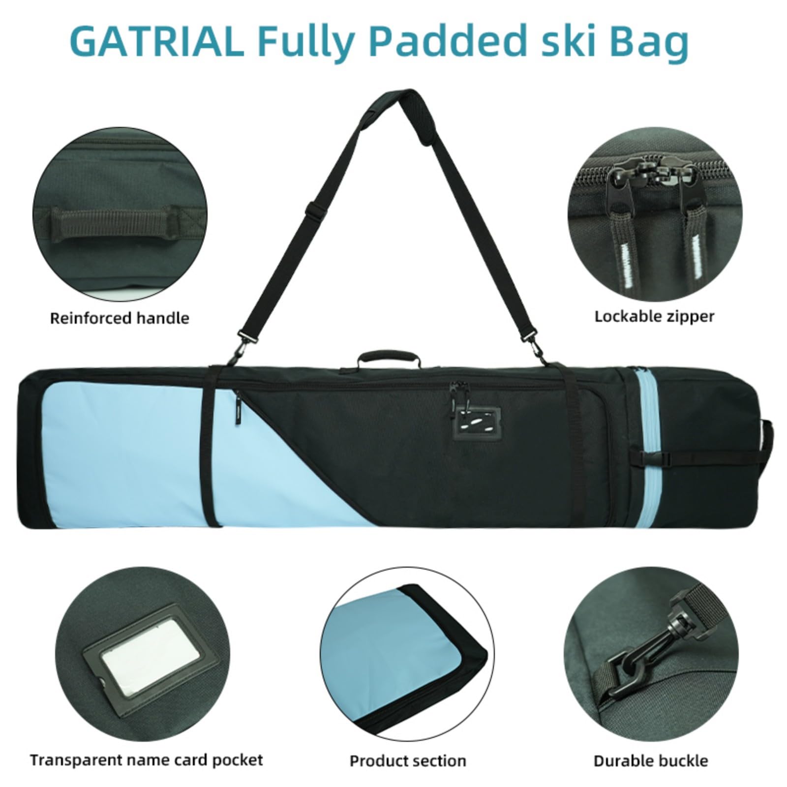 AUMTISC Snowboardtasche, Snowboard Bag gepolstert，robuste Skitasche mit wasserdichtem Innenfutter, verstellbare Schultergurte, passend für 155 cm-180 cm Snowboards, Schwarz/Blau