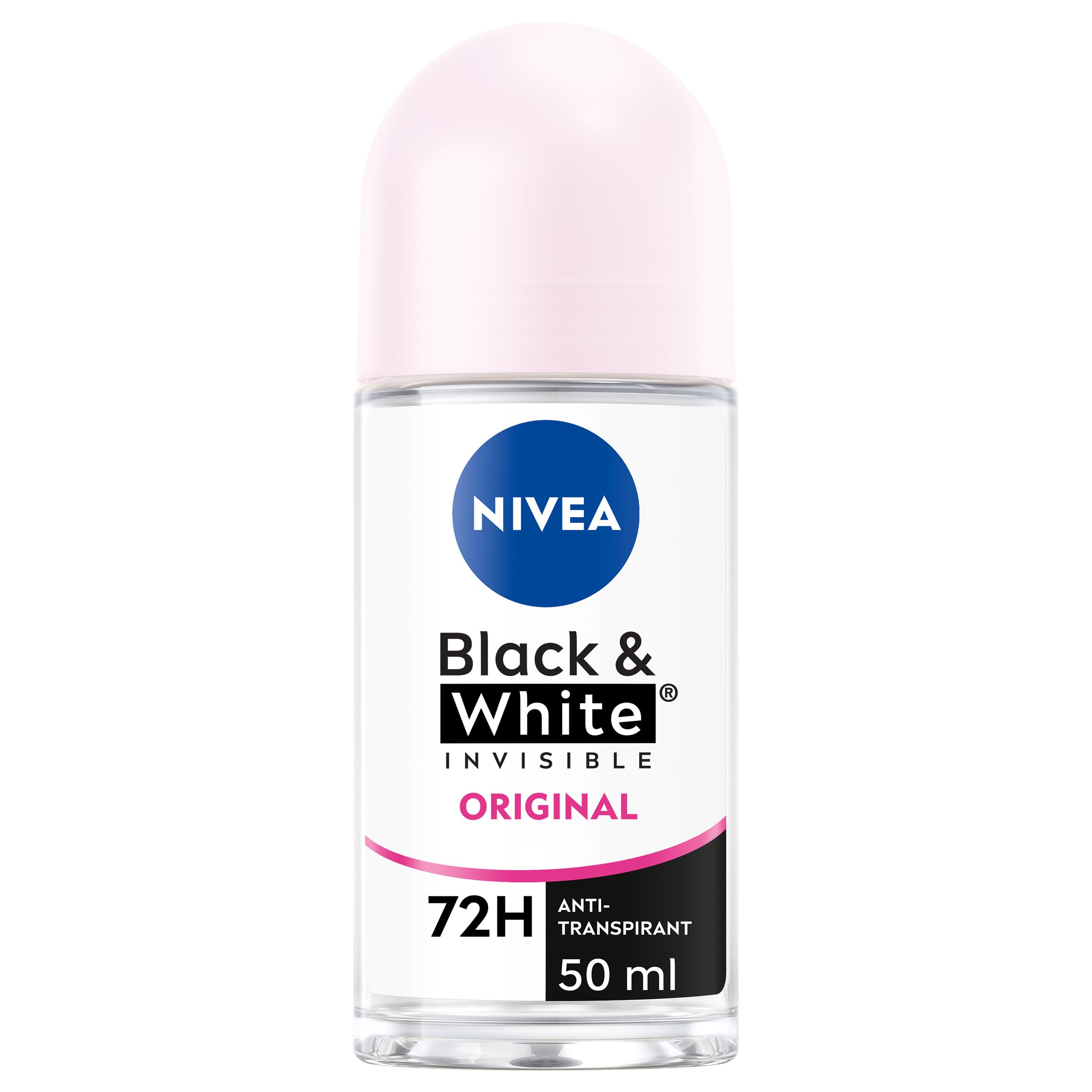 NIVEA Déodorant Bille Black & White Invisible (1 x 50ml), déodorant femme anti-​traces blanches et jaunes, anti-​transpirant anti odeur & humidité, protection efficace 72 h, sans alcool