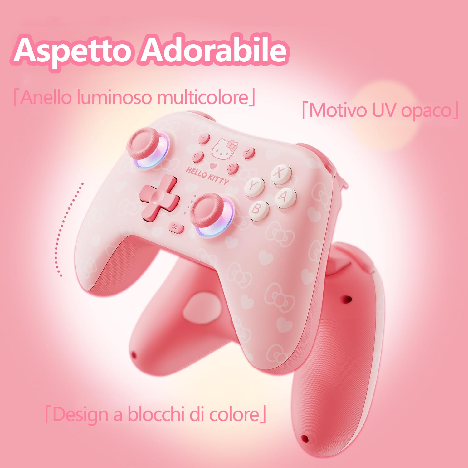 Kuitmor Controller PC Wireless– Joystick a Effetto Hall– 2.4G & Bluetooth & Cablato– Pulsanti Programmabili– 1000Hz– 1000 mAh– Turbo/Vibrazione/RGB Regolabili– per PC/Switch/iOS/Android/Linux– Rosa