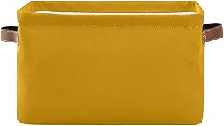 Dussdil Storage Basket Mustard Yellow Fabric Storage Organizer Box Bin for Shelf Closet Nursery Laundry, Large Collapsible Cube Baskets with Handles 1 Pack