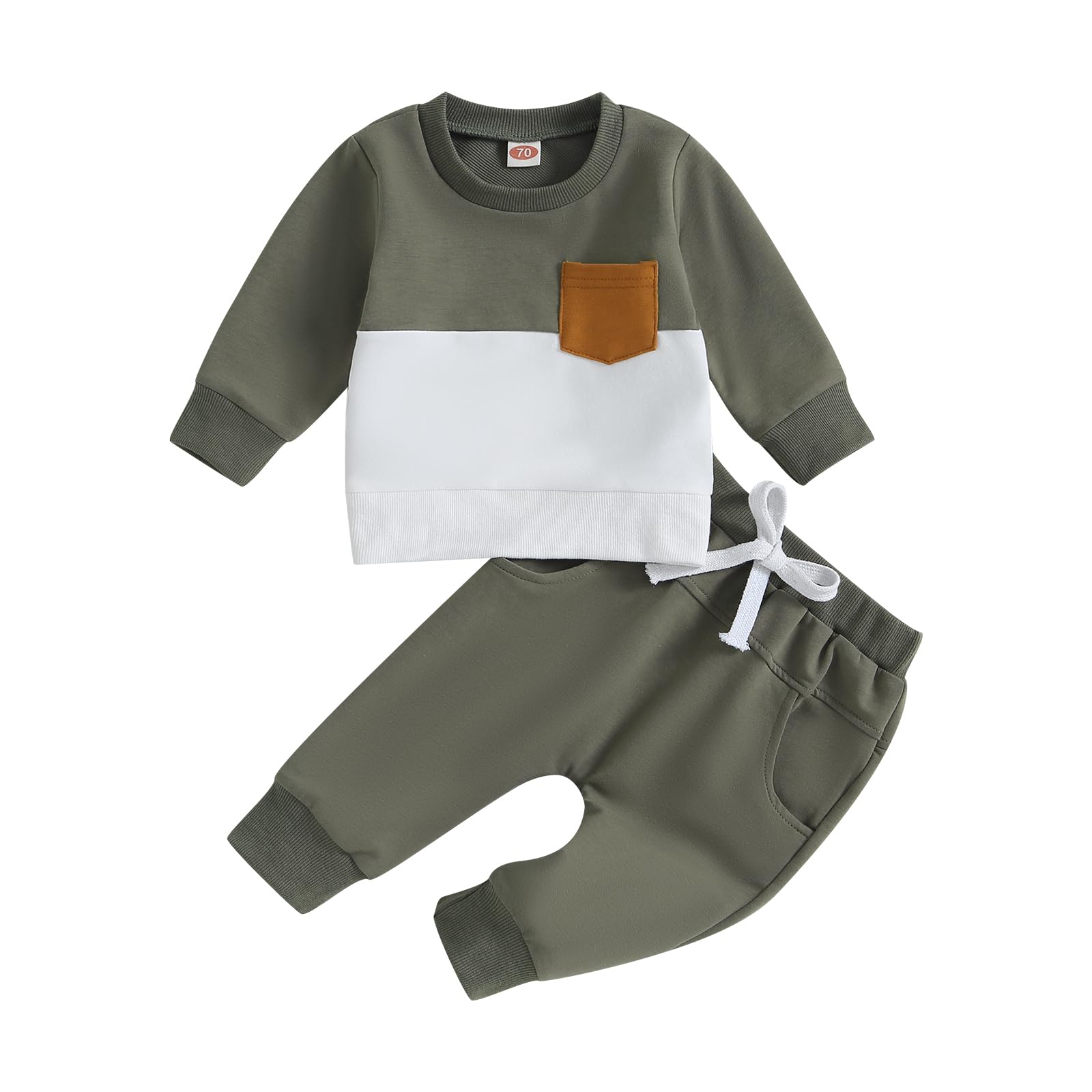 ZAXARRA Toddler Baby Boy Clothes Baby Girl Long Sleeve Pullover Sweatshirt Tops Pants Sets 2Pcs Fall Winter Outfits (Army Green, 12-18 Months)
