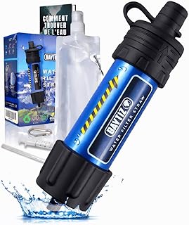 BAYTIZ ® Filtro de Agua Portatil + Botella Suave - Pajitas de Supervivencia - Filtros Movil para Camping y Senderismo - Kit Purificador - Accesorios para Camper - Sistema Militar Montaña Water Filter