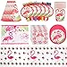 BESTZY Partygeschirr Set, Flamingo Party Deko Gebutstag Geschirr Kit Flamingo Geburtstagsfeier Dessert Teller Servietten Tassen Tischdecke, Kindergeburtstag Tischdeko (6 Gäste)