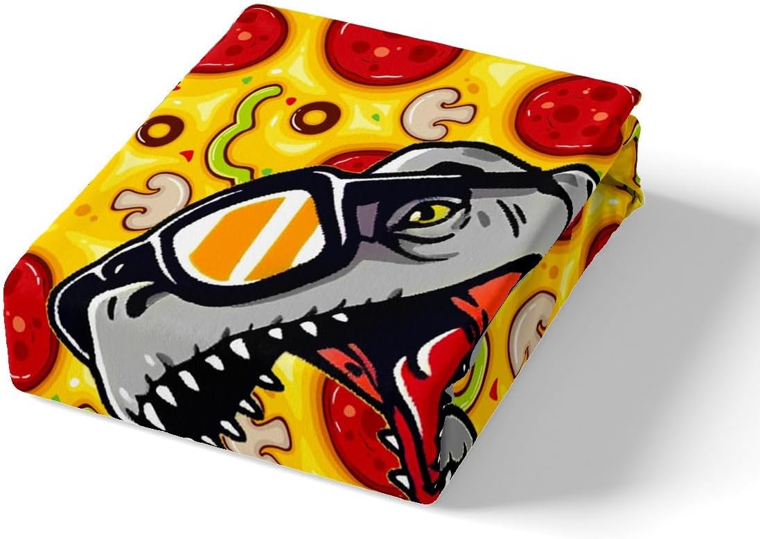 Dinosaurs Fitted Sheet Full Size Pizza Food Bedding Set 3pcs for Kids Boys Girls Teens Room Decor Fast American Food Deep Pocket Sheet Creative Animals Bed Sheet,2 Pillowcases - Image 4