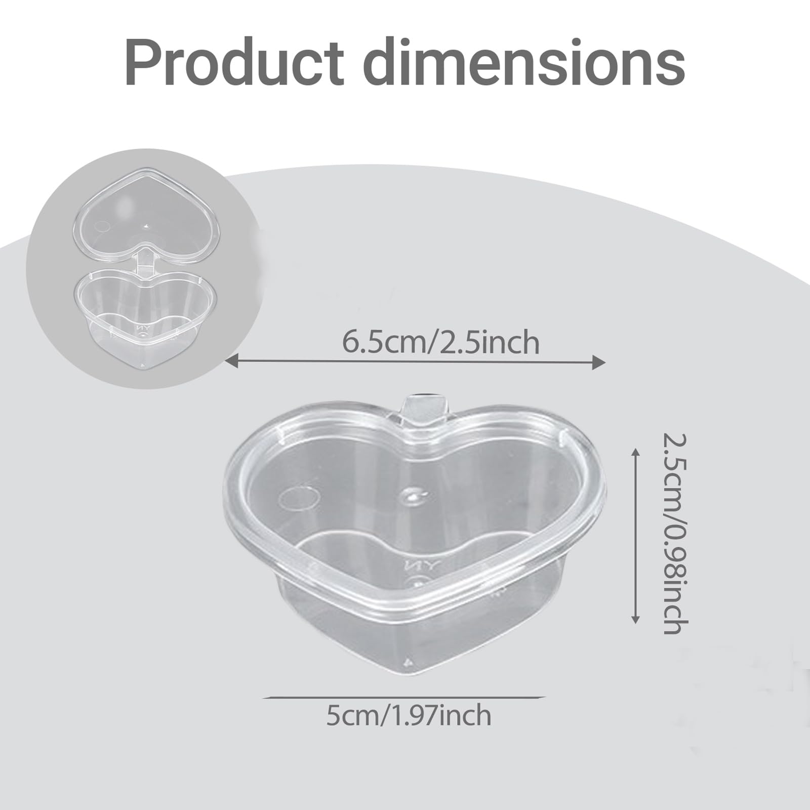 Mookblank 50PCS 1oz Plastic Condiment Cups with Lids,Leak-Proof Portion Cups, Mini Disposable Containers for Sauces, Salad Dressings, Tomato sauce, Snacks, Jello Shot,Food Sample (Heart)