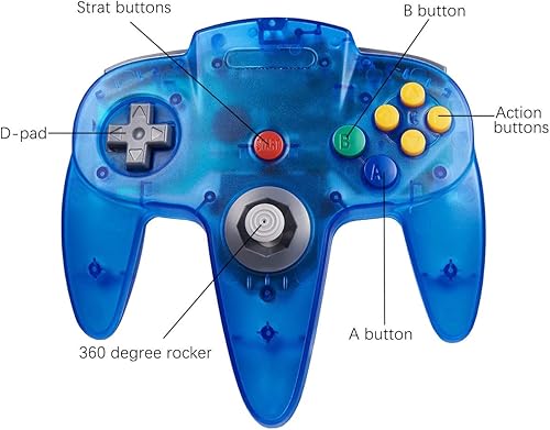 Vista 2 de ZeroStory Classic N64 Controller, Wired N64 Controller Upgraded Joystick for N64 Video Game Console (Transparent Red and Transparent Blue)